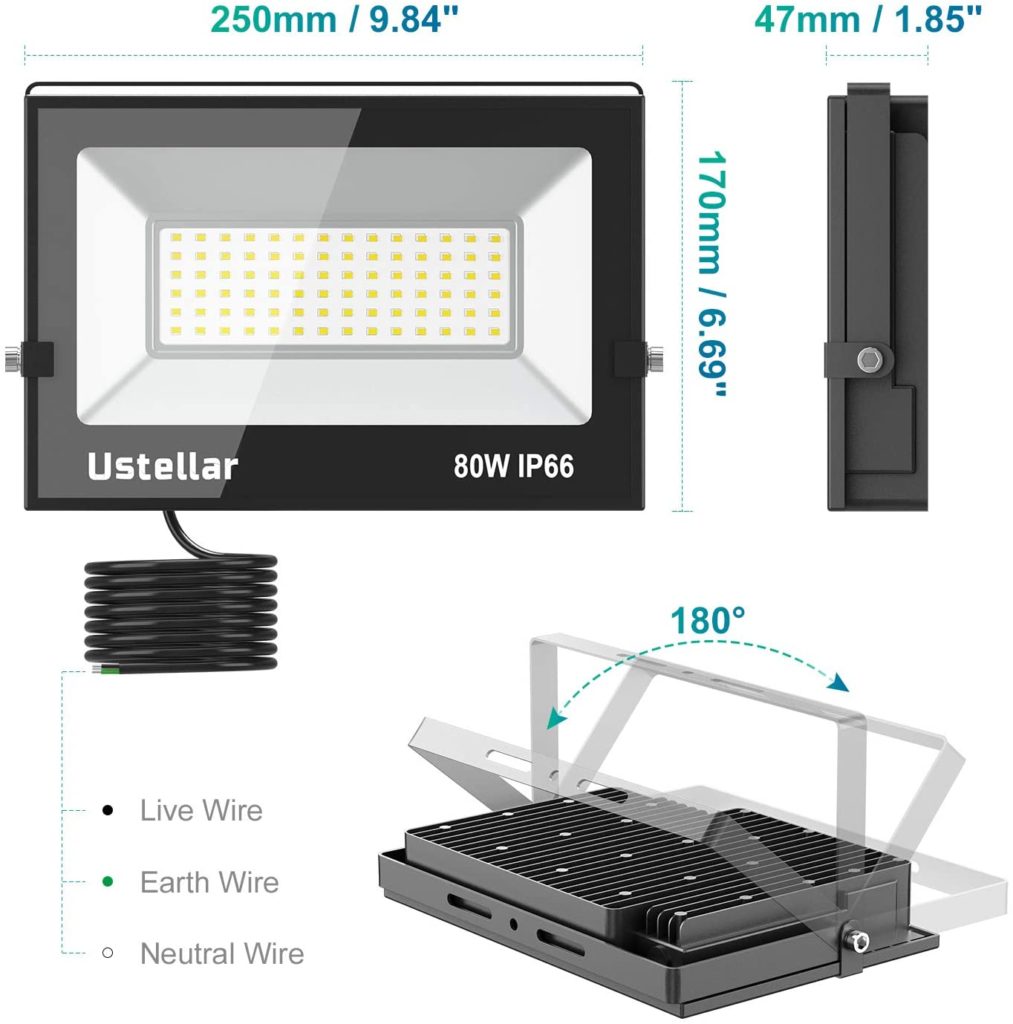 Ustellar 80W LED Flood Light specs