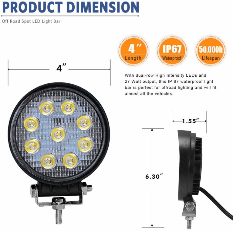 YITAMOTOR 27W Round LED Light Pods dimensions